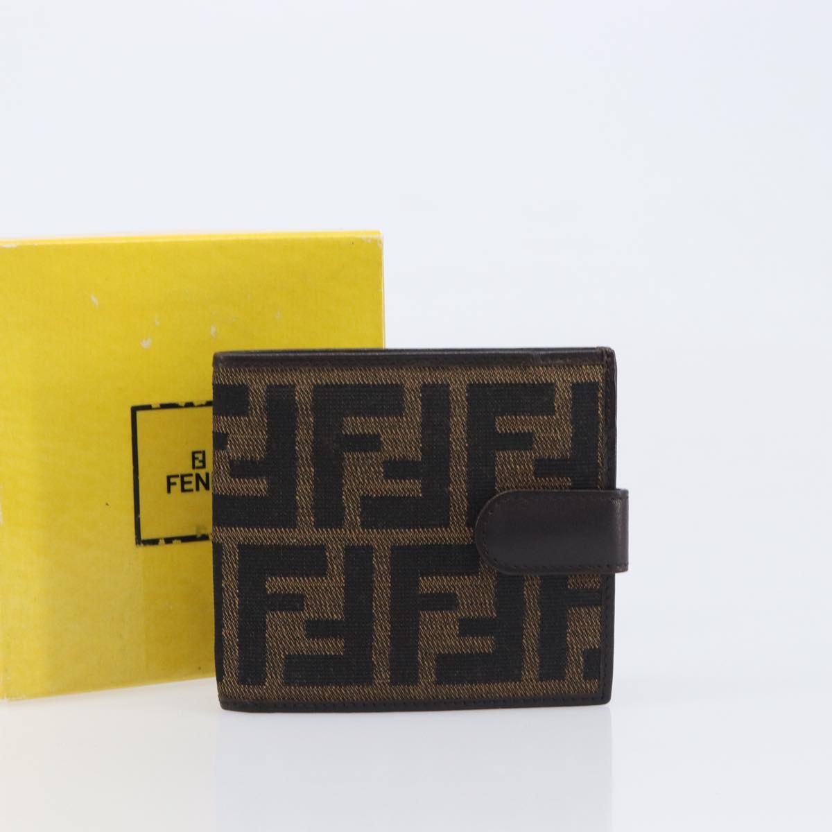 FENDI Zucca Canvas Bifold Wallet Black Brown Auth 205532V