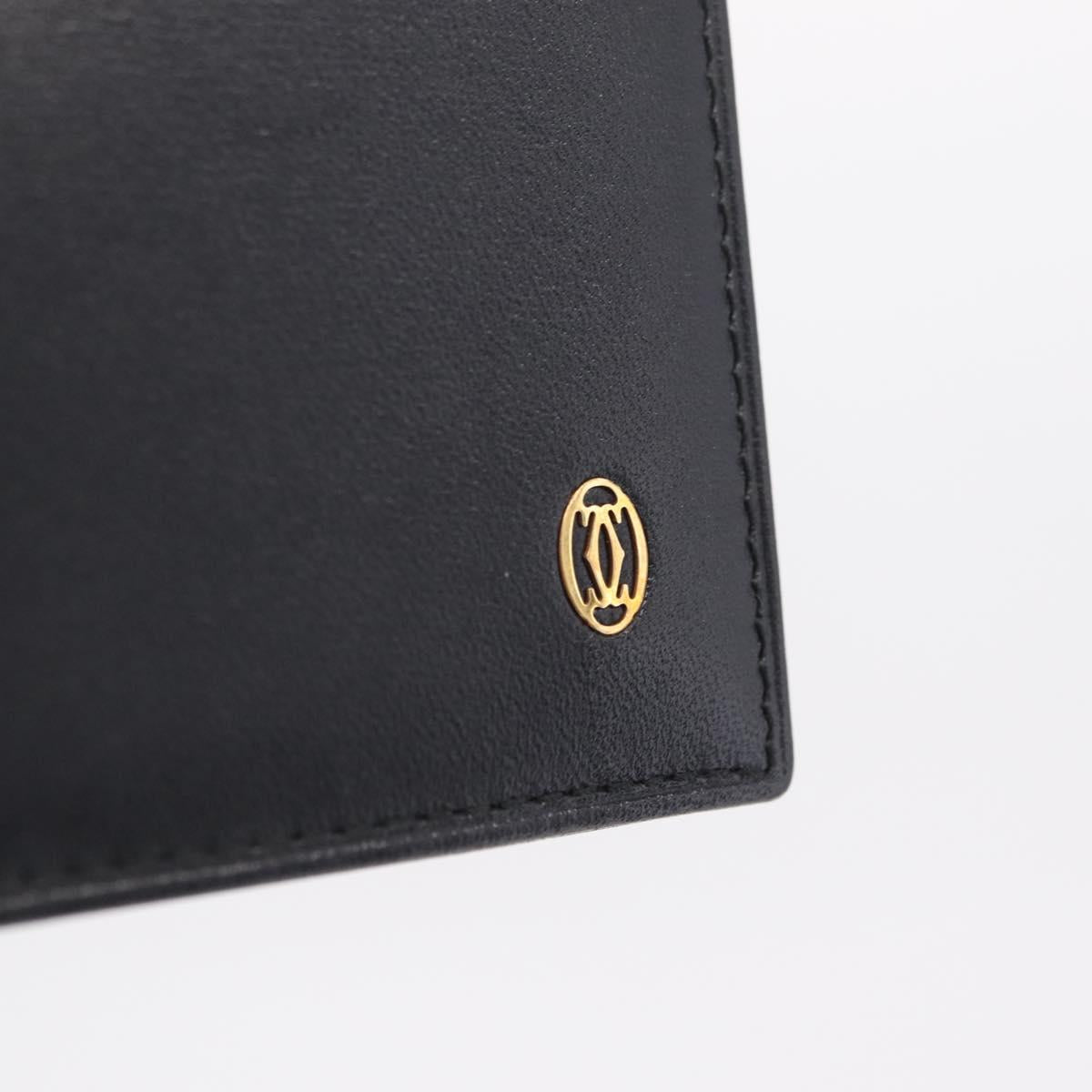 Cartier Card Case Leather Black Gold Auth 205544V