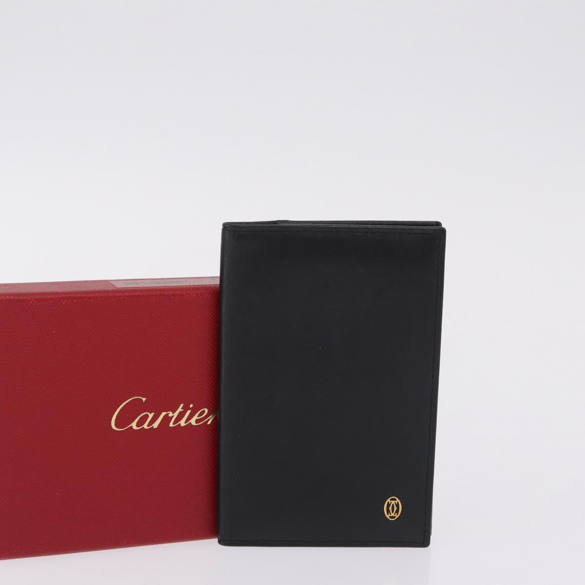 Cartier Card Case Leather Black Gold Auth 205544V