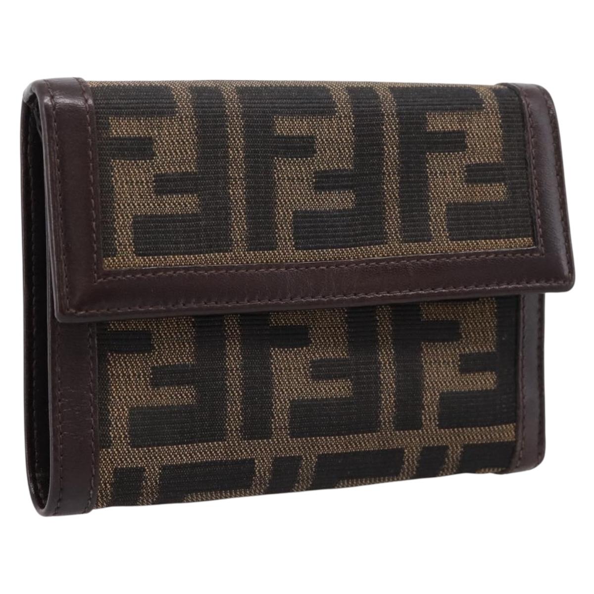 FENDI Zucca Canvas Bifold Wallet Black Brown 30729 Auth 205546A