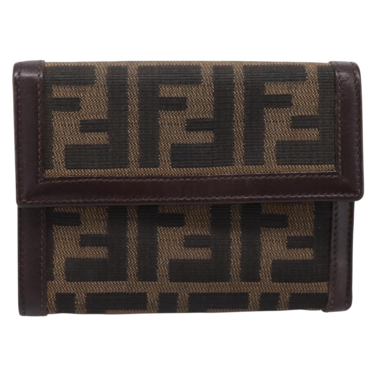 FENDI Zucca Canvas Bifold Wallet Black Brown 30729 Auth 205546A