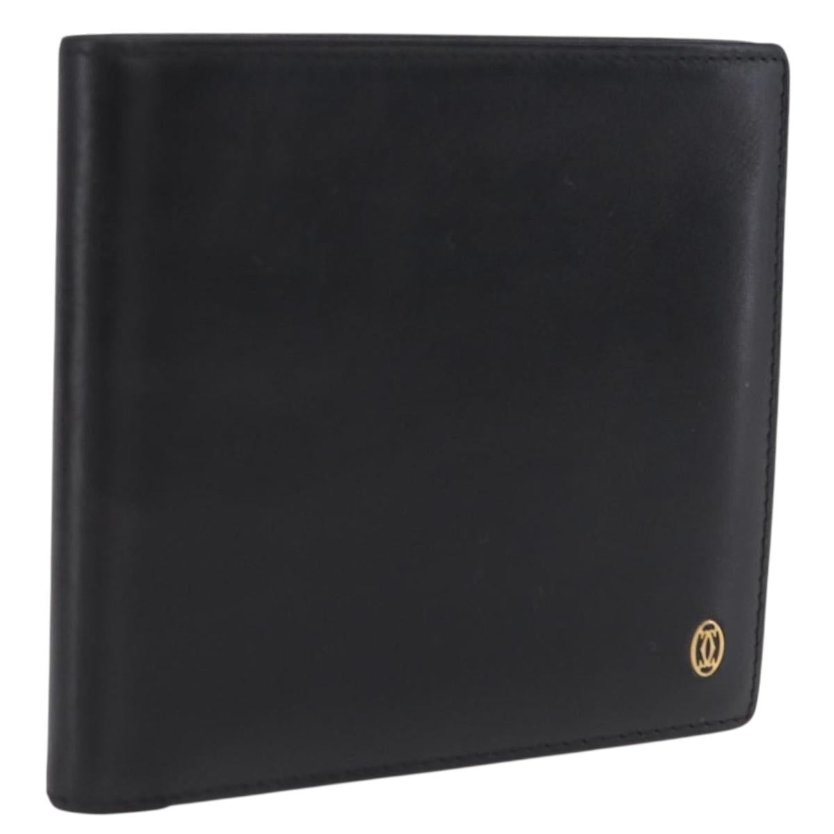 Cartier Bifold Wallet Leather Black Gold Auth 205547V