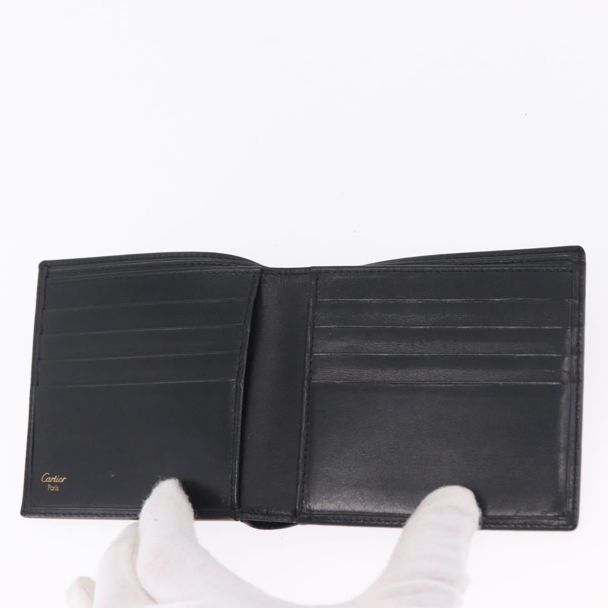 Cartier Bifold Wallet Leather Black Gold Auth 205547V