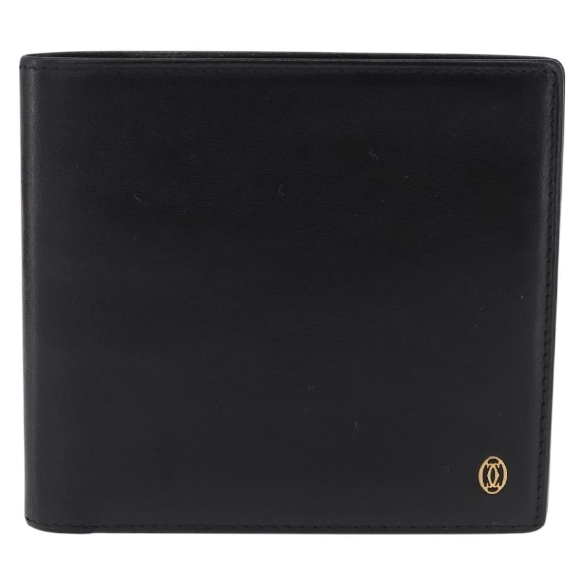 Cartier Bifold Wallet Leather Black Gold Auth 205547V