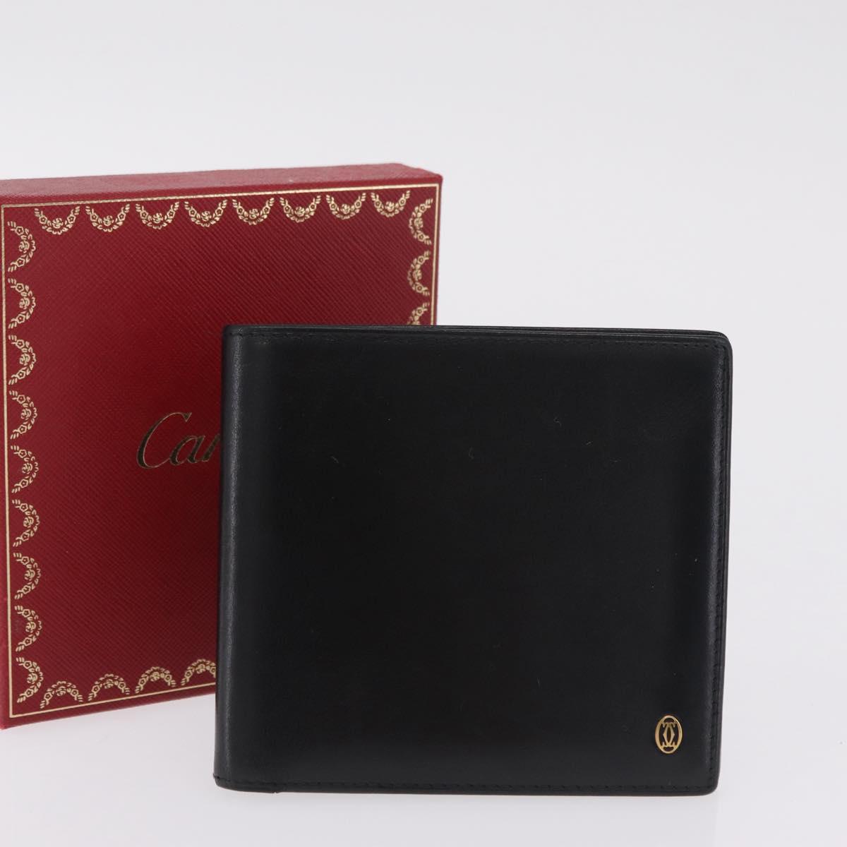 Cartier Bifold Wallet Leather Black Gold Auth 205547V