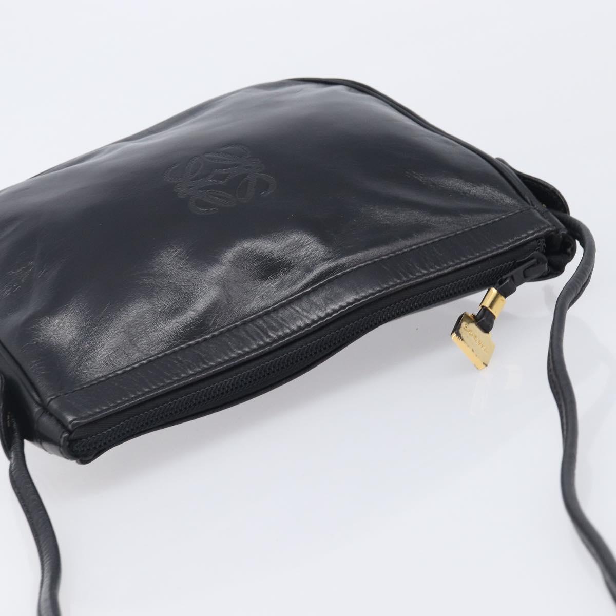 LOEWE Shoulder Bag Leather Black Gold Auth 205664