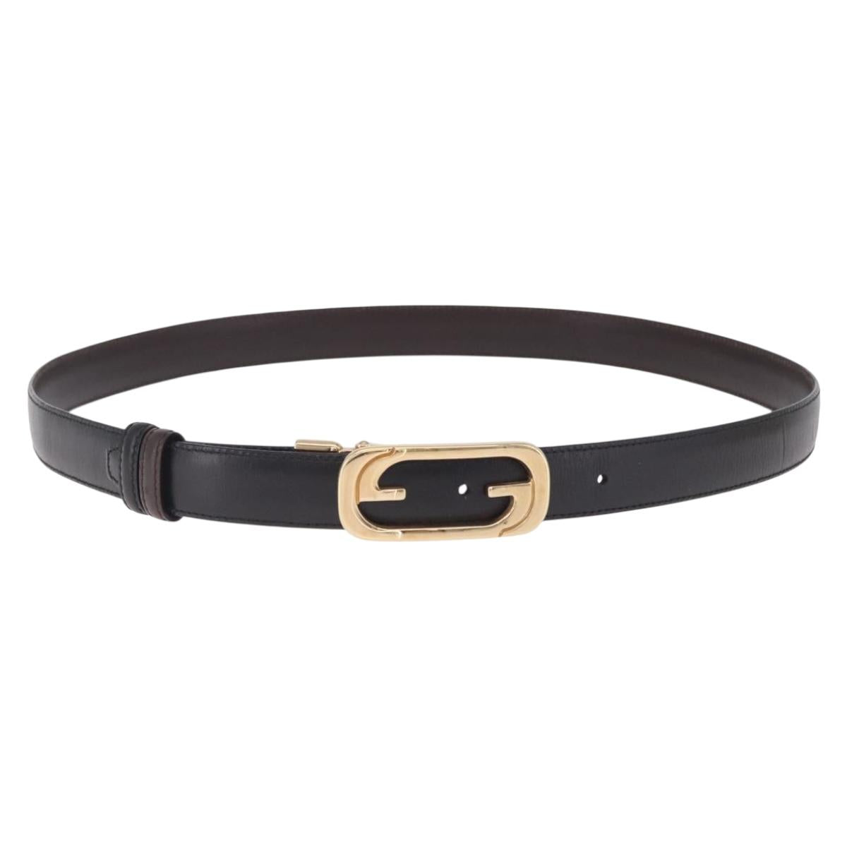 GUCCI Belt Leather 44.1"" Black Gold Auth 205723