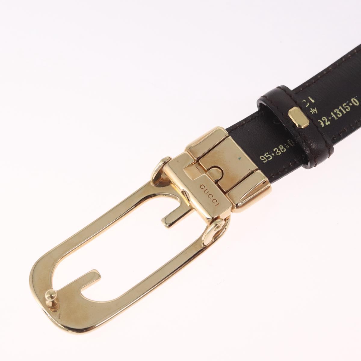 GUCCI Belt Leather 44.1"" Black Gold Auth 205723