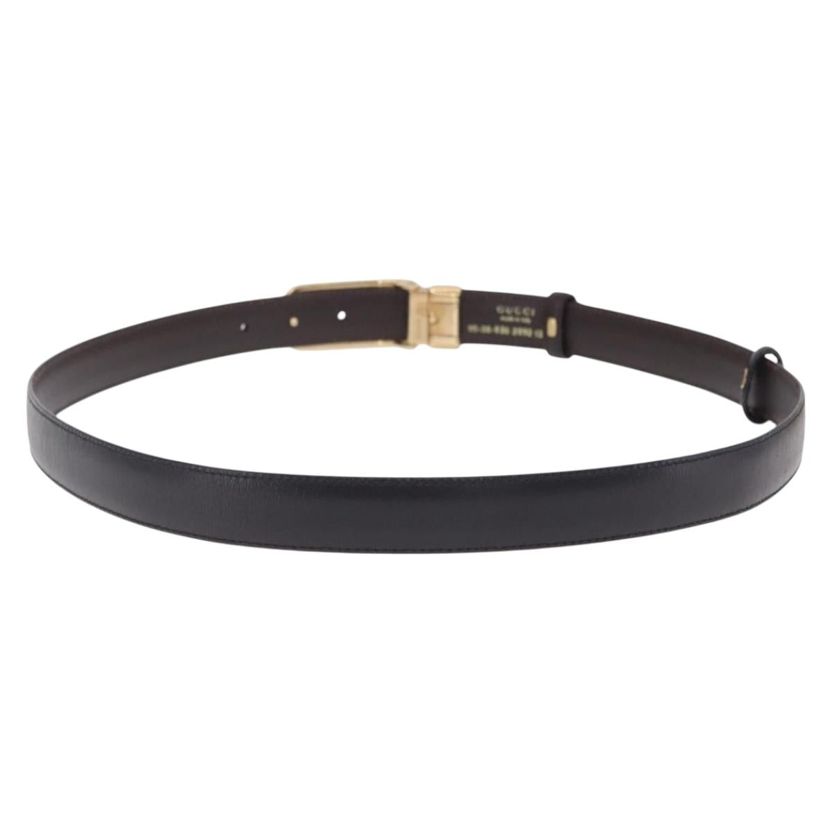 GUCCI Belt Leather 44.1"" Black Gold Auth 205723