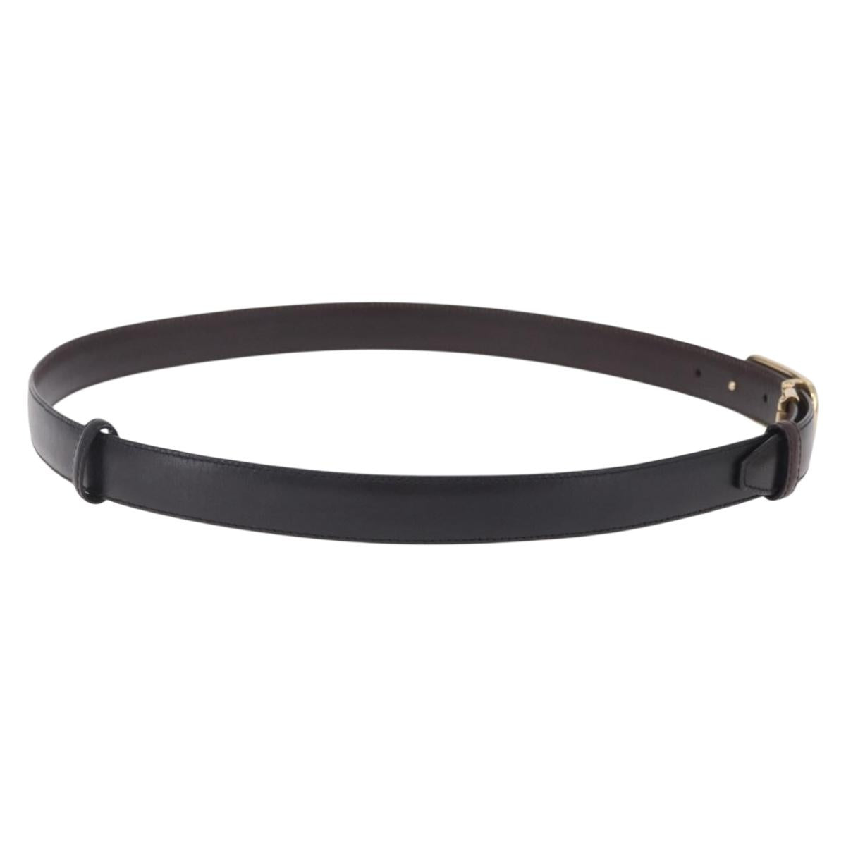 GUCCI Belt Leather 44.1"" Black Gold Auth 205723