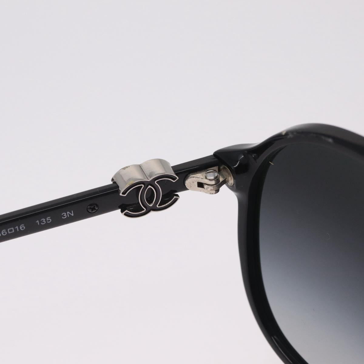 CHANEL Sunglasses plastic Black Silver CC Auth 205725M
