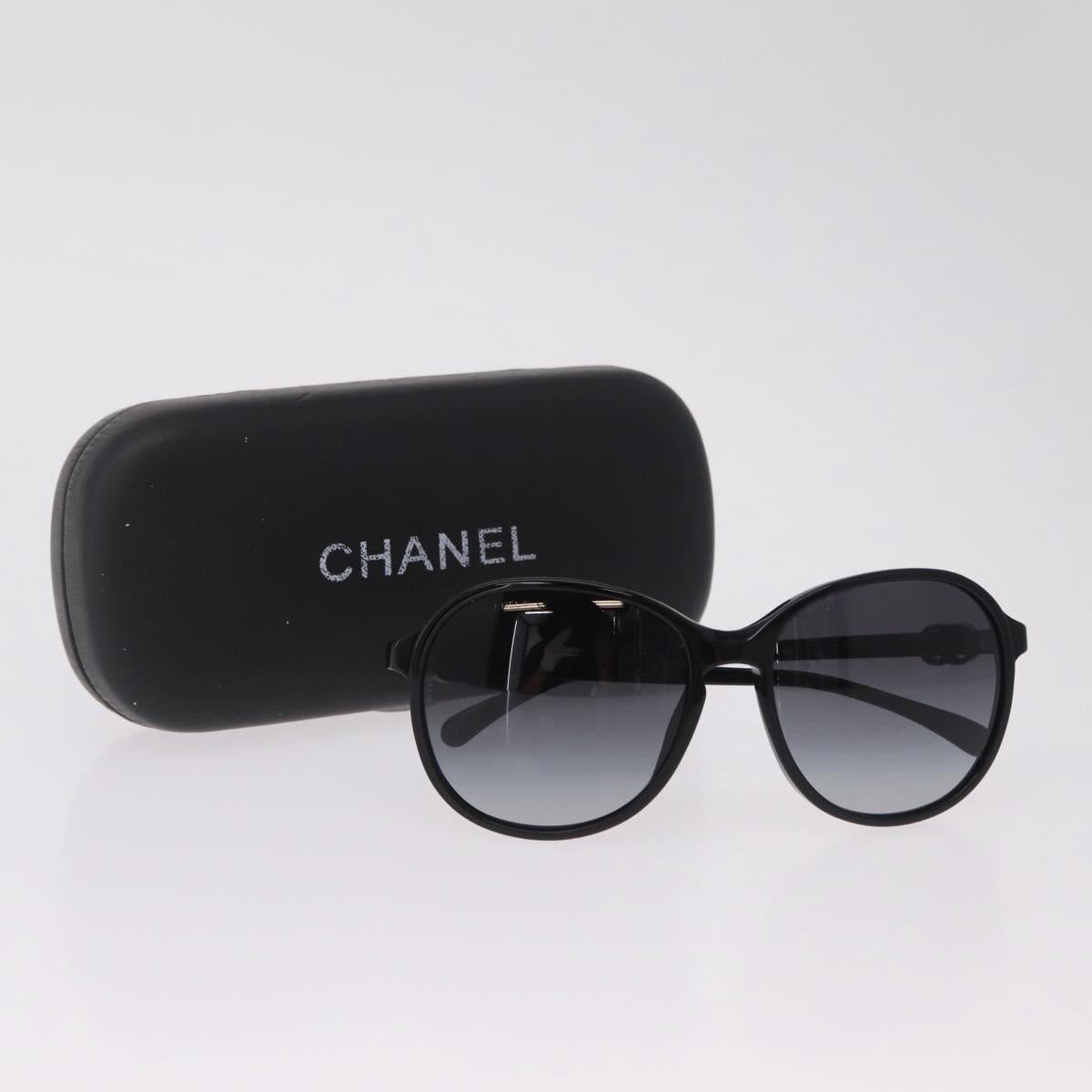 CHANEL Sunglasses plastic Black Silver CC Auth 205725M