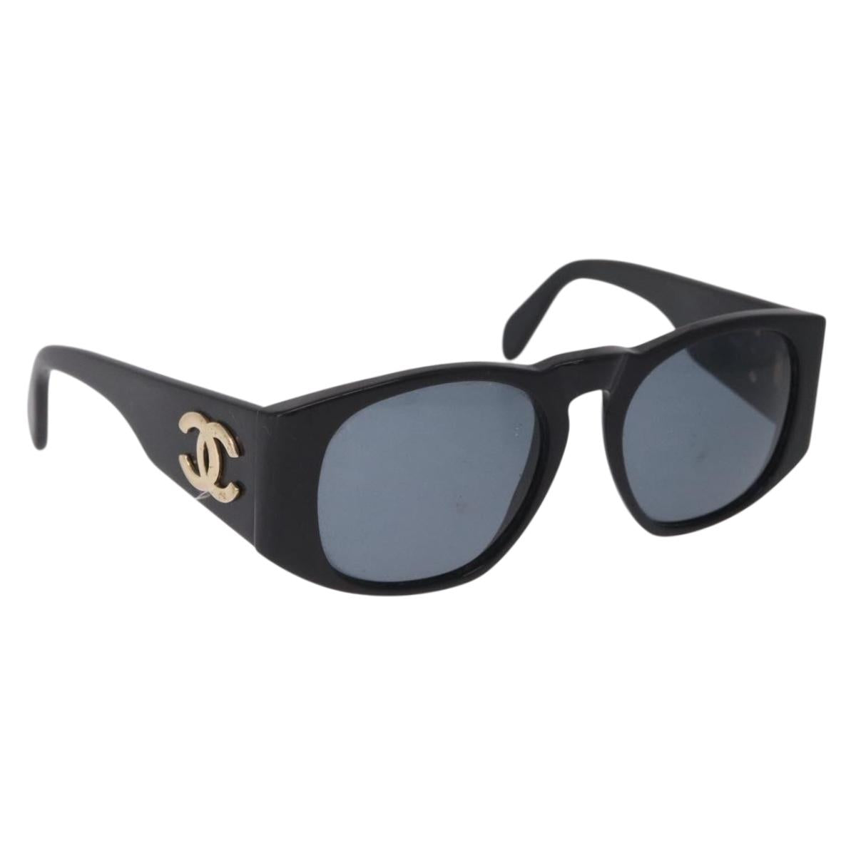 CHANEL Sunglasses plastic Black Gold CC Auth 205726