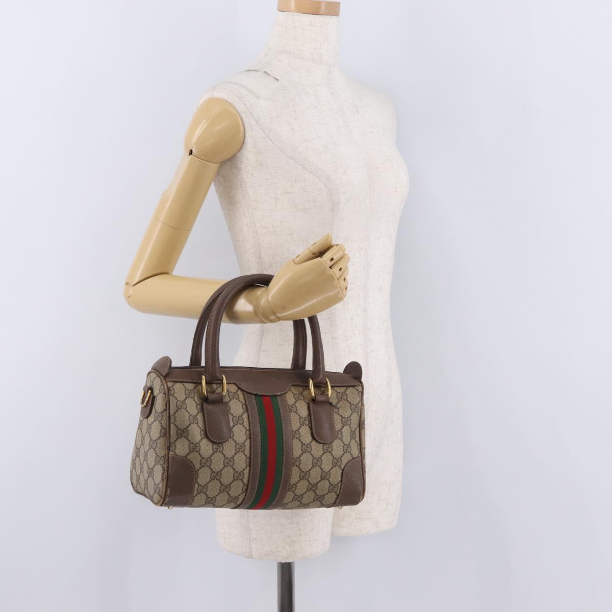 GUCCI GG Supreme Web Sherry Line Hand Bag PVC Beige Gold 002 39 0069 Auth 205731