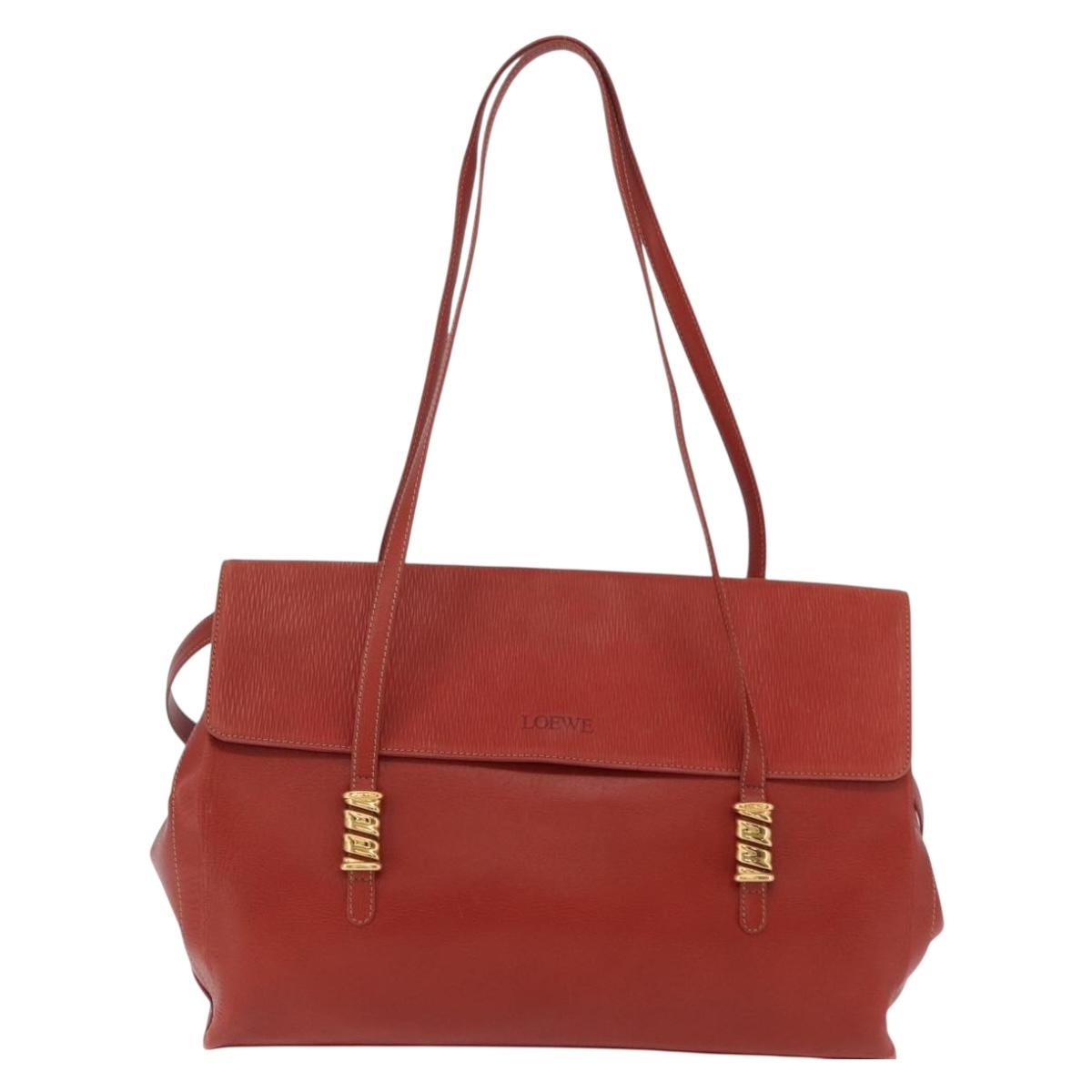 LOEWE Velazquez Tote Bag Leather 2way Red Gold Tone Auth 205801A