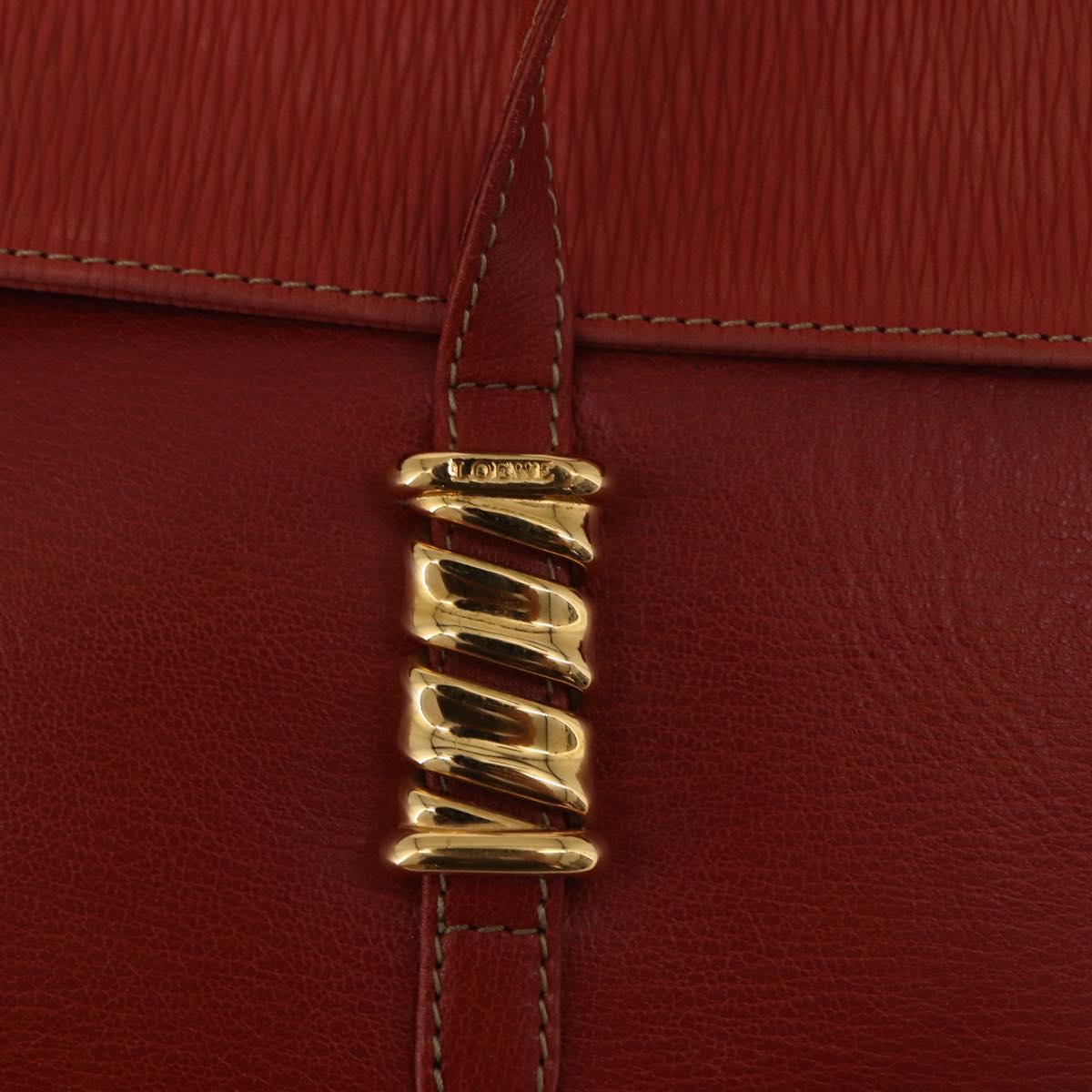 LOEWE Velazquez Tote Bag Leather 2way Red Gold Tone Auth 205801A
