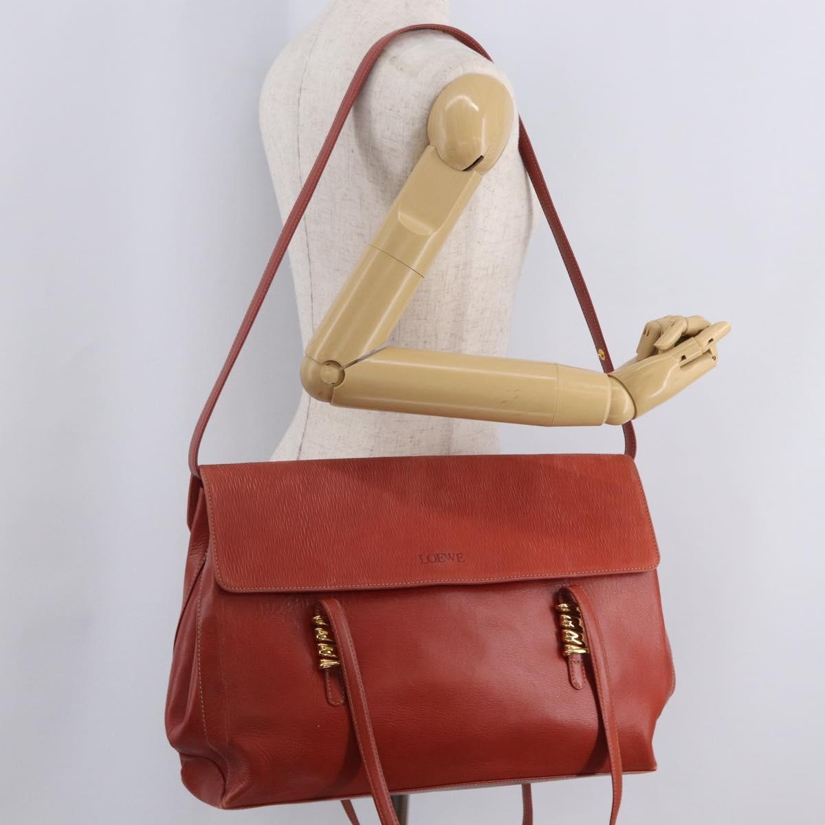 LOEWE Velazquez Tote Bag Leather 2way Red Gold Tone Auth 205801A