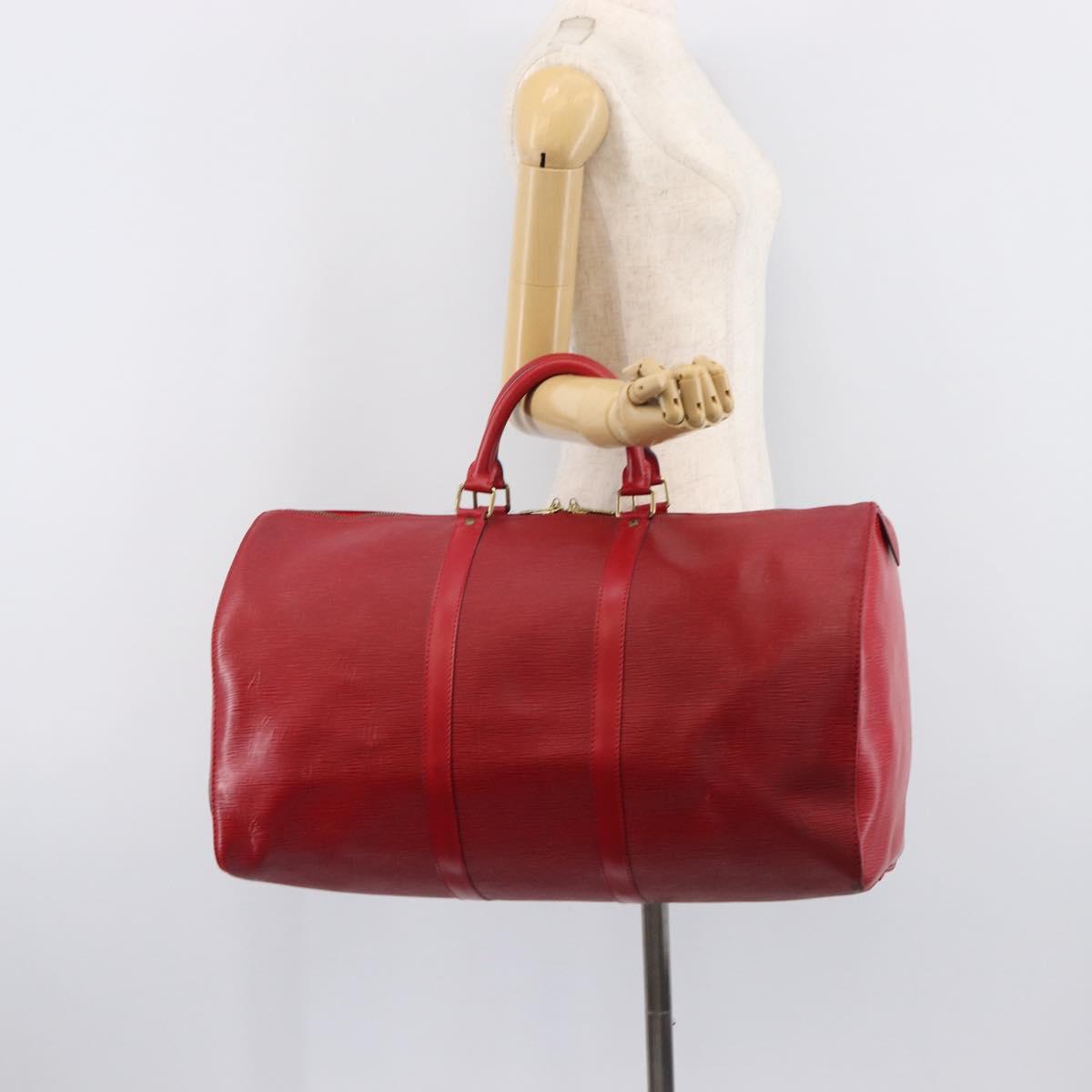 LOUIS VUITTON Epi Keepall 50 Boston Bag Red M42967 LV Auth 205802A