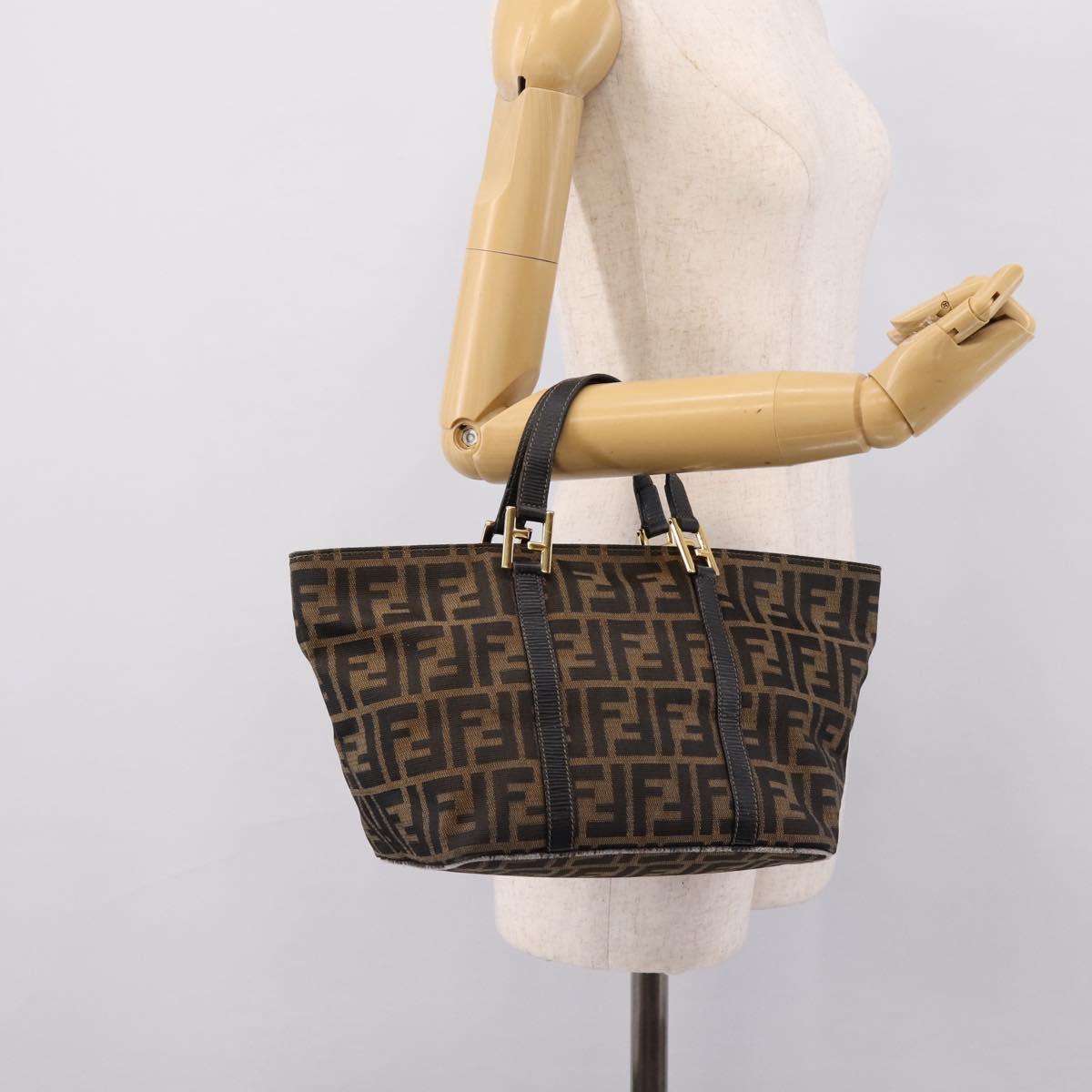 FENDI Zucca Canvas Hand Bag Brown Gold Tone Auth 205803