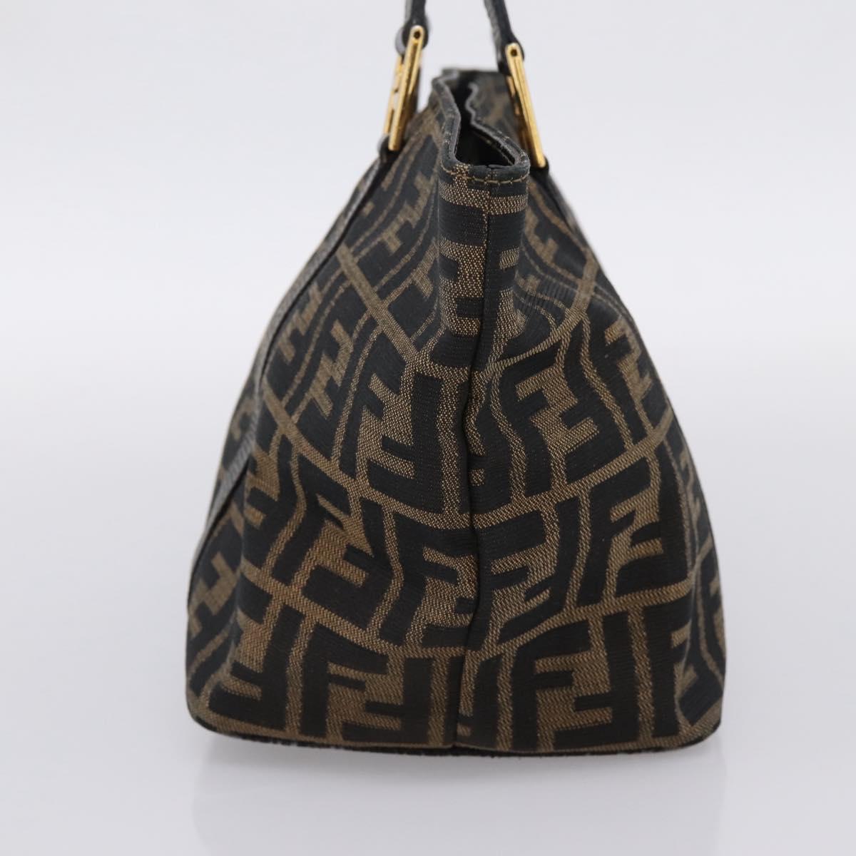 FENDI Zucca Canvas Hand Bag Brown Gold Tone Auth 205803