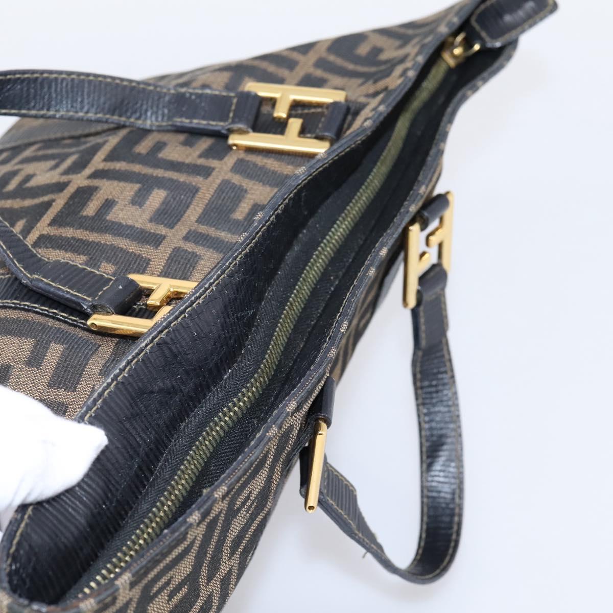 FENDI Zucca Canvas Hand Bag Brown Gold Tone Auth 205803