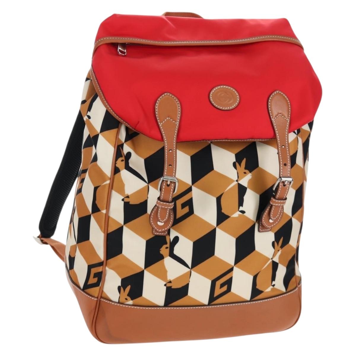 GUCCI Interlocking G Medium Backpack Nylon Brown Silver 696013 Auth 205808A