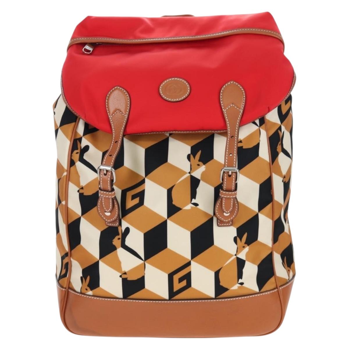 GUCCI Interlocking G Medium Backpack Nylon Brown Silver 696013 Auth 205808A