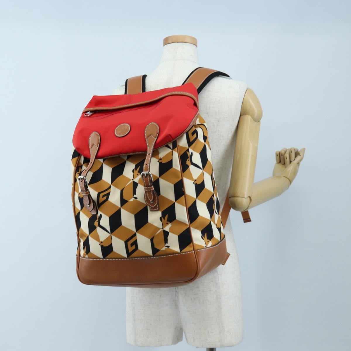 GUCCI Interlocking G Medium Backpack Nylon Brown Silver 696013 Auth 205808A