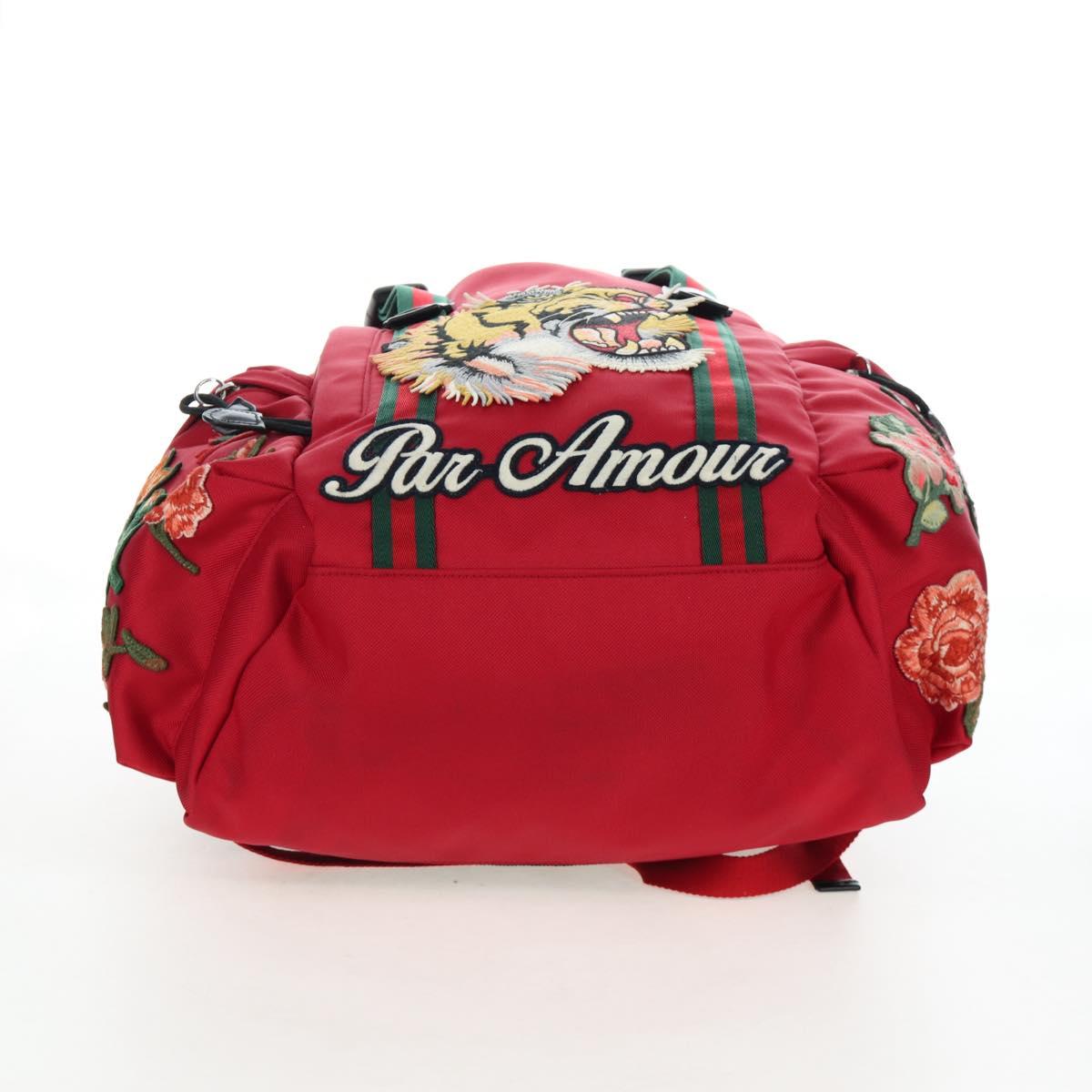 GUCCI Embroidery Tiger Web Sherry Line Backpack Canvas Red 429037 Auth 205809V