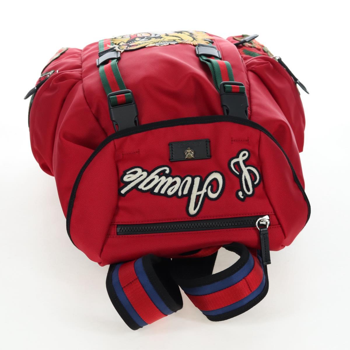 GUCCI Embroidery Tiger Web Sherry Line Backpack Canvas Red 429037 Auth 205809V