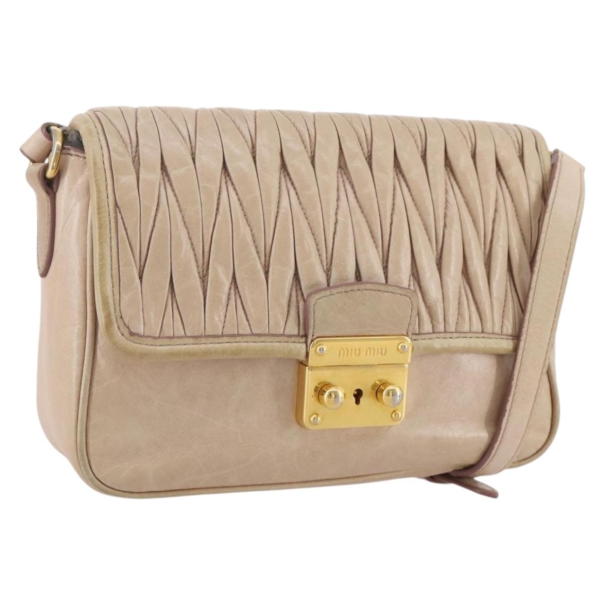 Miu Miu Matelasse Shoulder Bag Leather Pink Gold Tone Auth 205812A