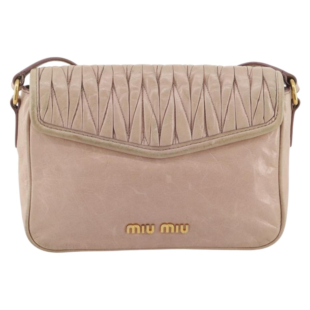 Miu Miu Matelasse Shoulder Bag Leather Pink Gold Tone Auth 205812A