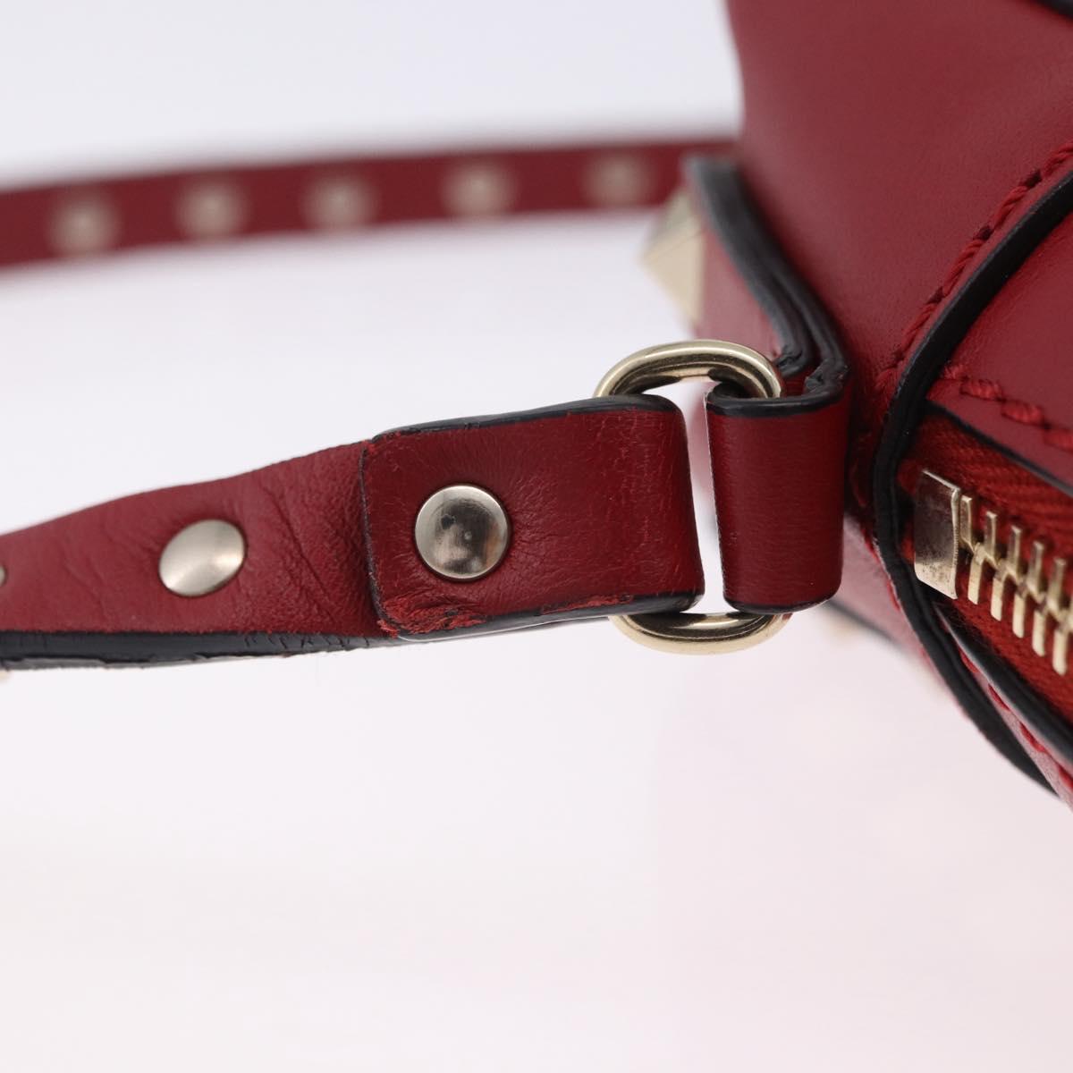 VALENTINO Rock Studs Shoulder Bag Leather Red Gold Tone Auth 205816