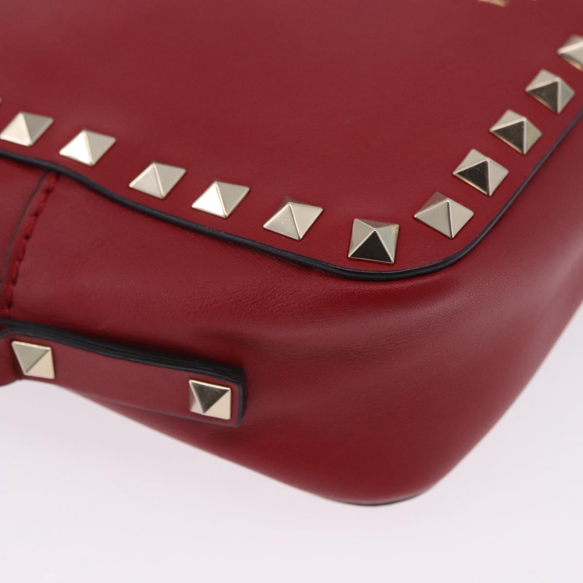VALENTINO Rock Studs Shoulder Bag Leather Red Gold Tone Auth 205816