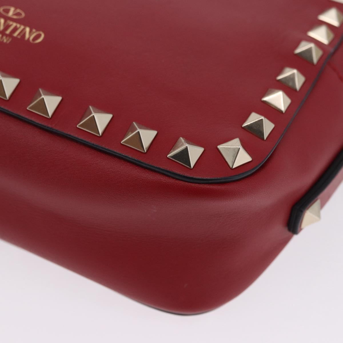 VALENTINO Rock Studs Shoulder Bag Leather Red Gold Tone Auth 205816