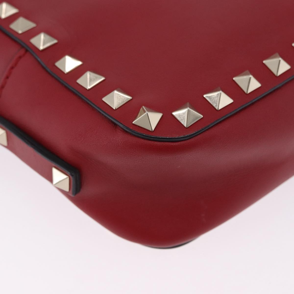 VALENTINO Rock Studs Shoulder Bag Leather Red Gold Tone Auth 205816