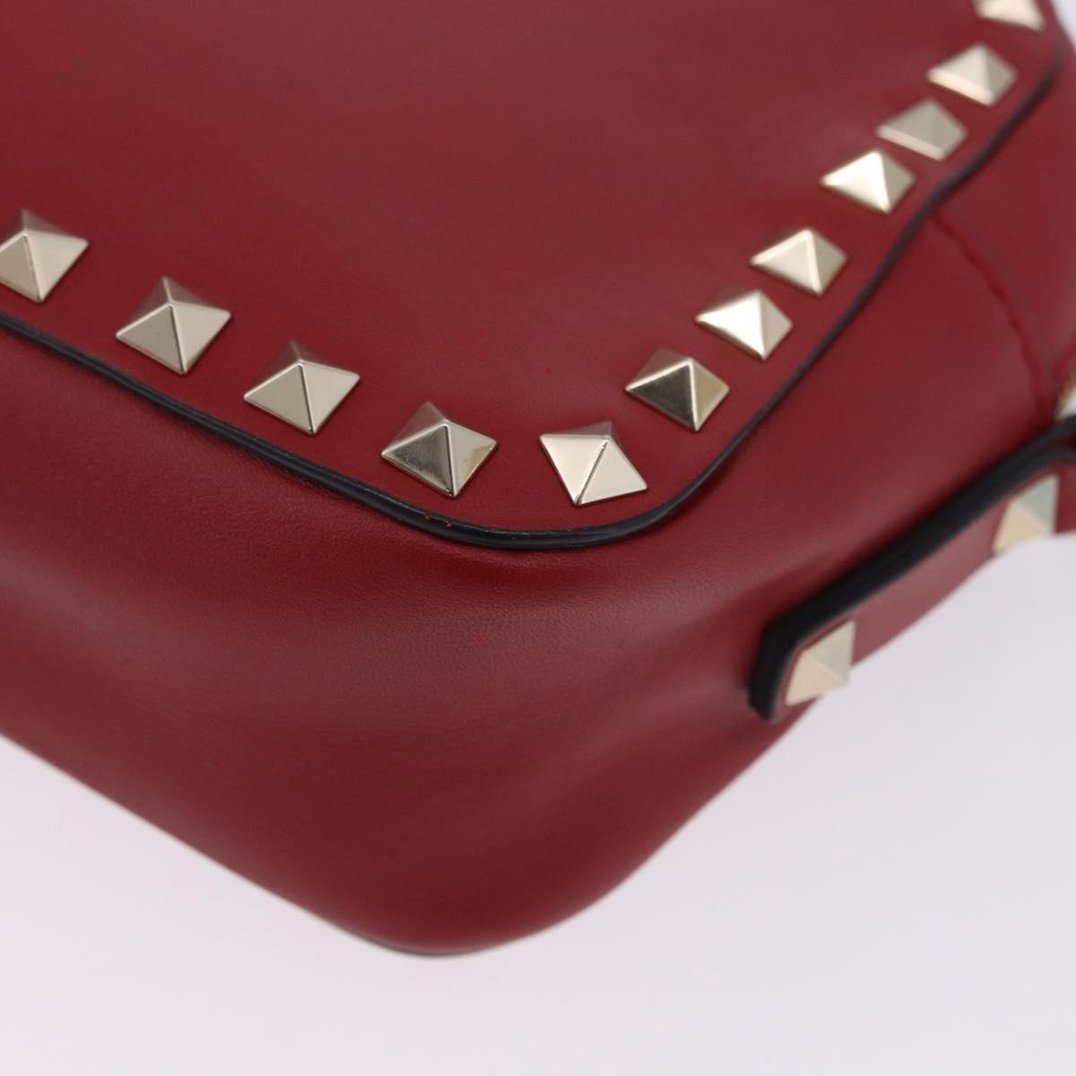 VALENTINO Rock Studs Shoulder Bag Leather Red Gold Tone Auth 205816