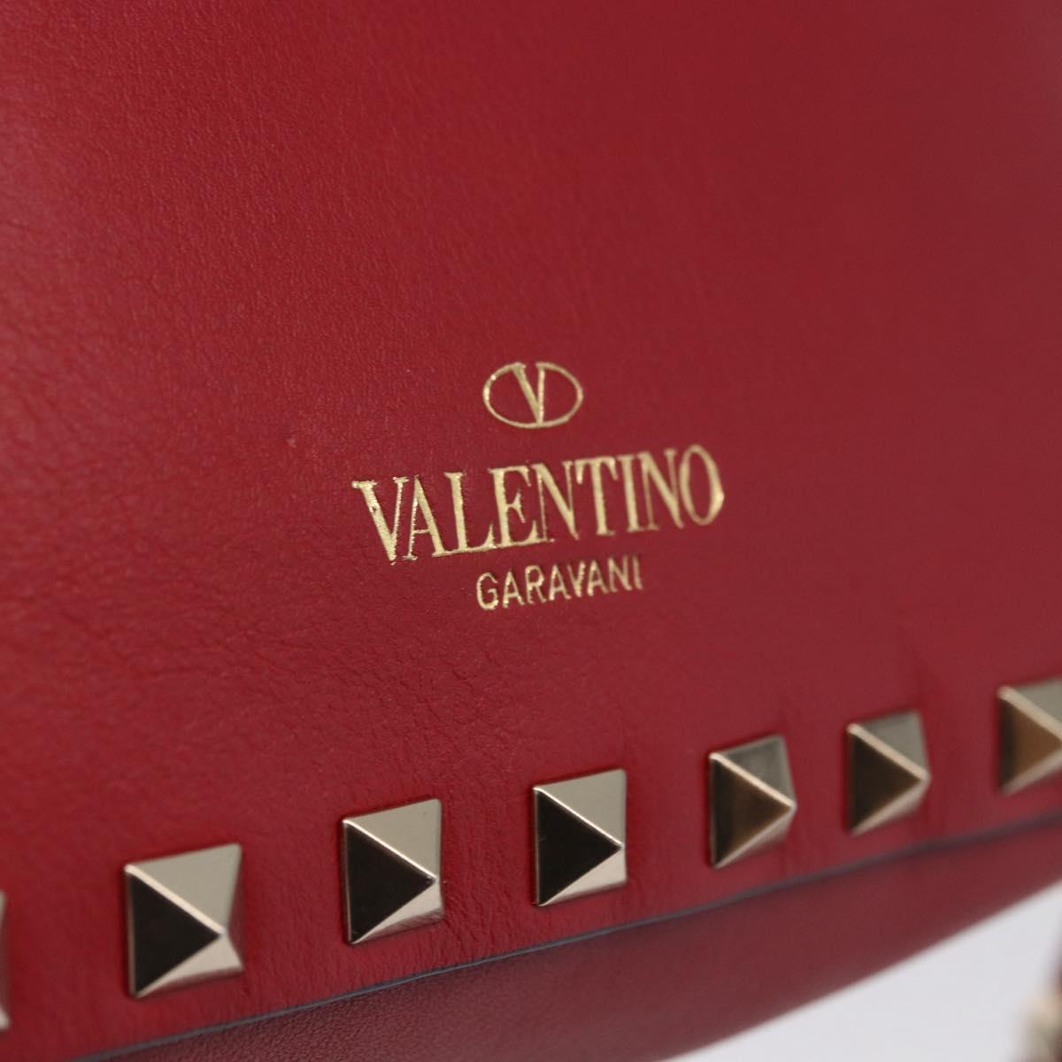 VALENTINO Rock Studs Shoulder Bag Leather Red Gold Tone Auth 205816