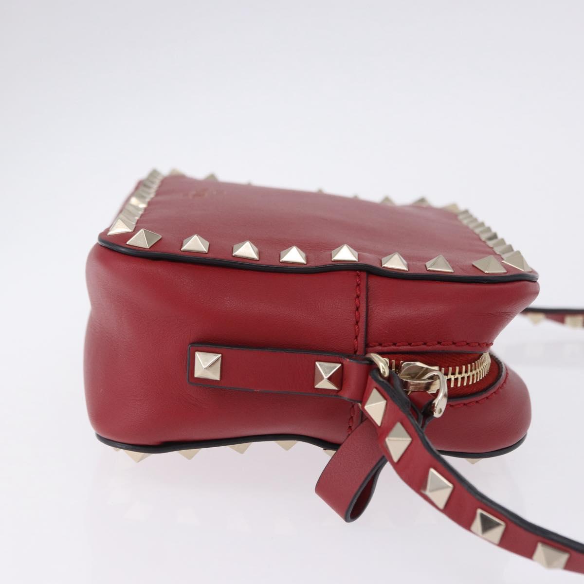 VALENTINO Rock Studs Shoulder Bag Leather Red Gold Tone Auth 205816