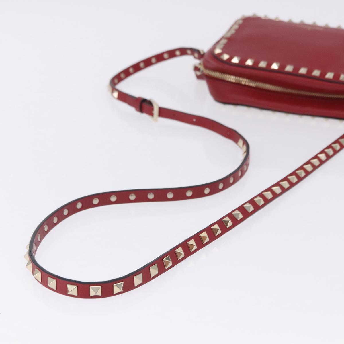VALENTINO Rock Studs Shoulder Bag Leather Red Gold Tone Auth 205816