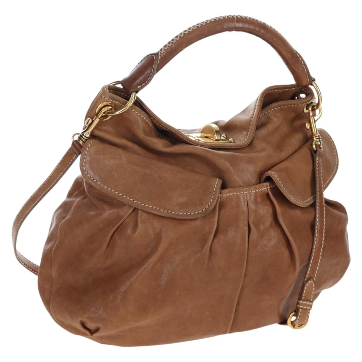 Miu Miu Shoulder Bag Leather 2way Brown Gold Tone Auth 205819A