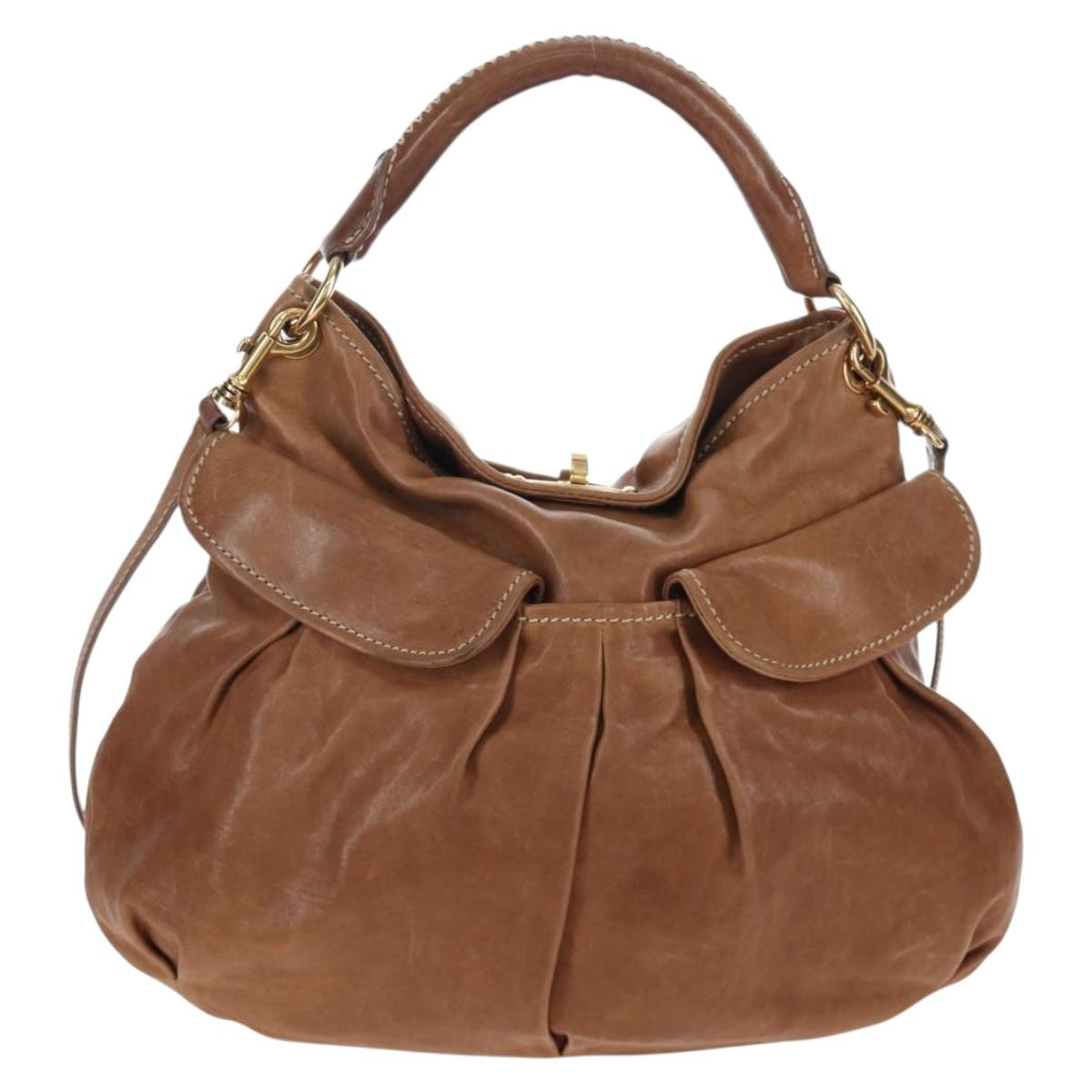 Miu Miu Shoulder Bag Leather 2way Brown Gold Tone Auth 205819A