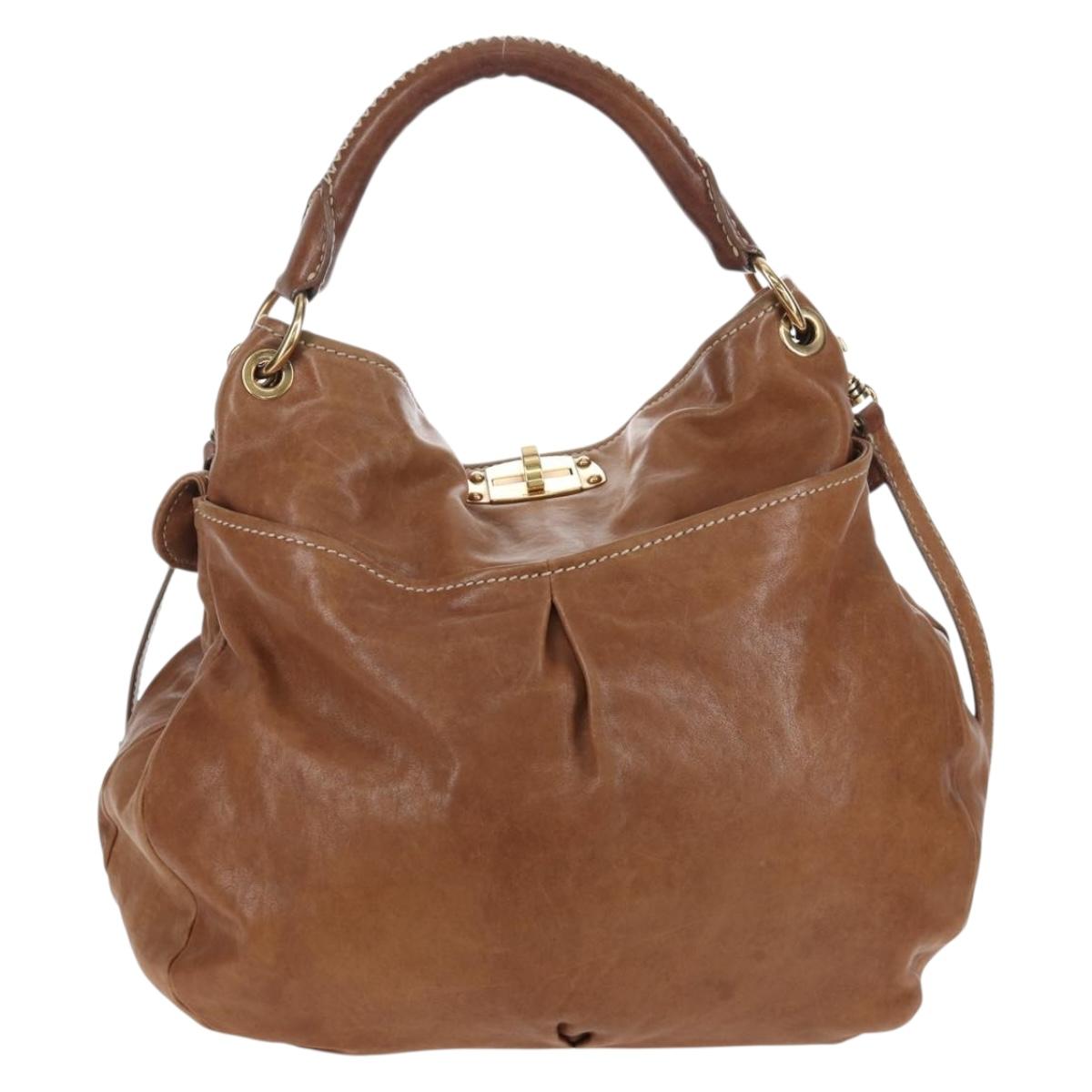 Miu Miu Shoulder Bag Leather 2way Brown Gold Tone Auth 205819A