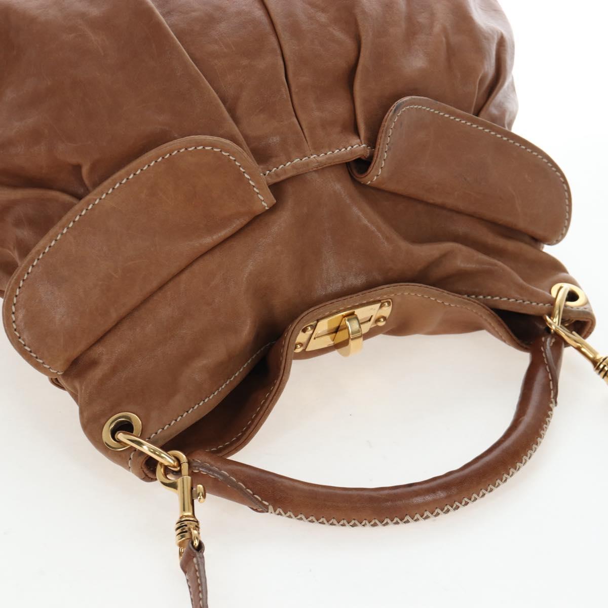 Miu Miu Shoulder Bag Leather 2way Brown Gold Tone Auth 205819A