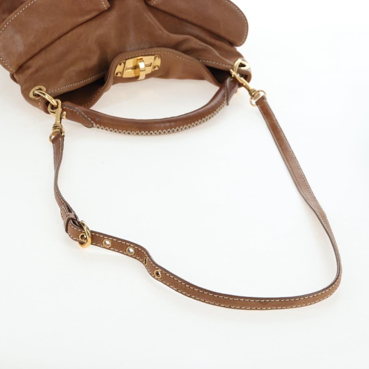 Miu Miu Shoulder Bag Leather 2way Brown Gold Tone Auth 205819A