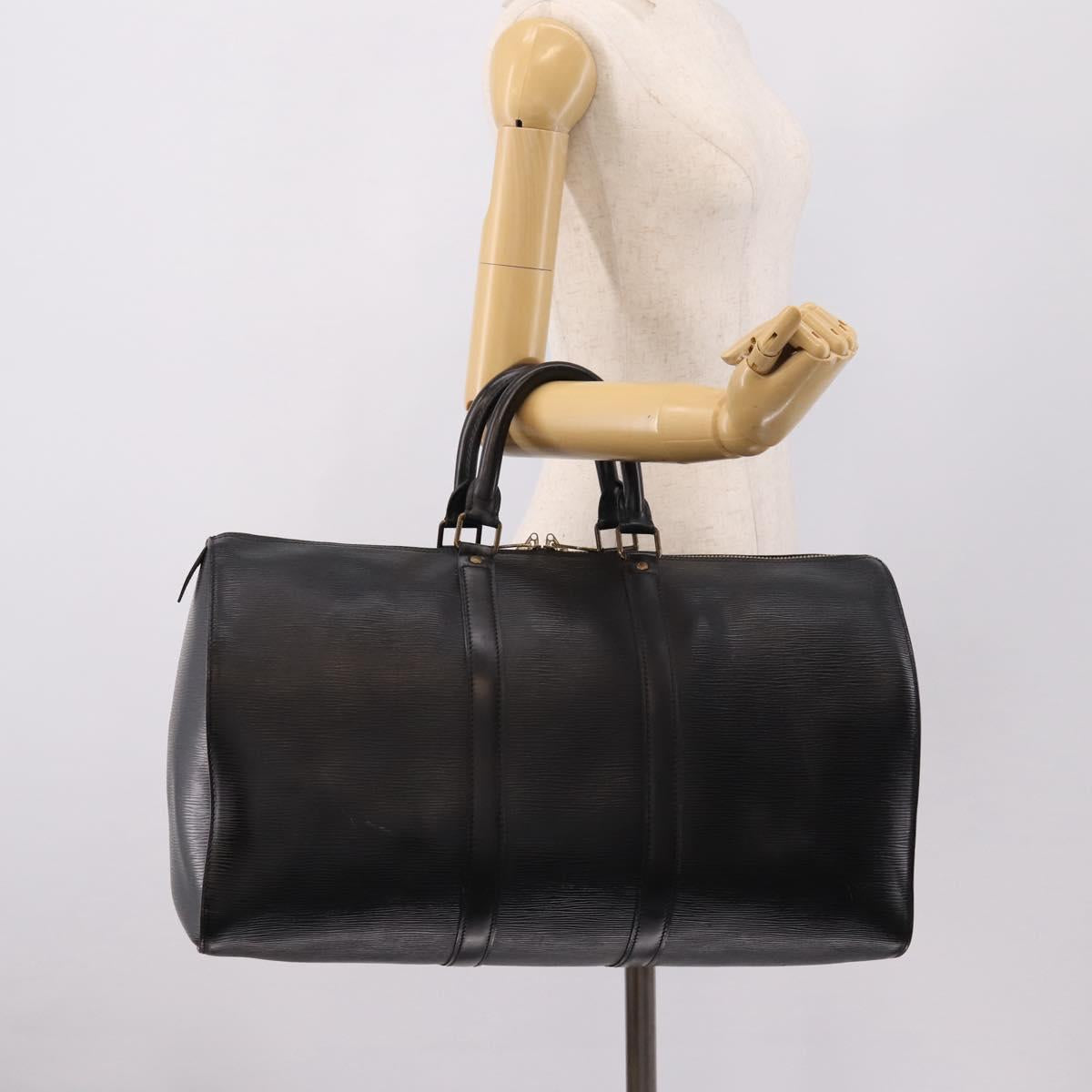 LOUIS VUITTON Epi Keepall 45 Boston Bag Noir M42972 LV Auth 205821A