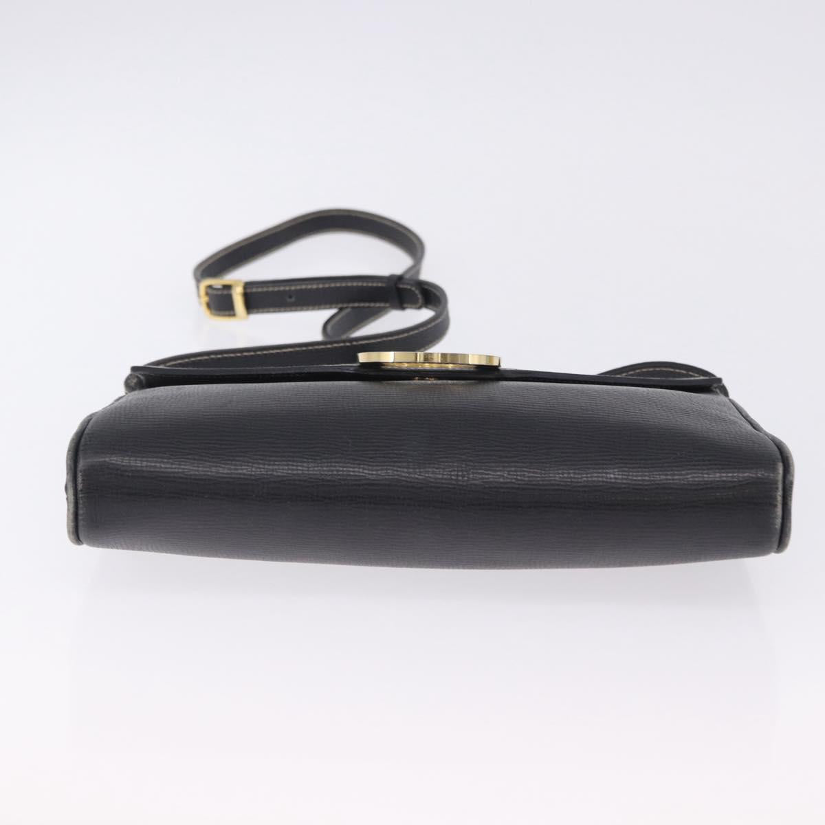 CELINE Circle Shoulder Bag Leather Black Gold Tone Auth 205823