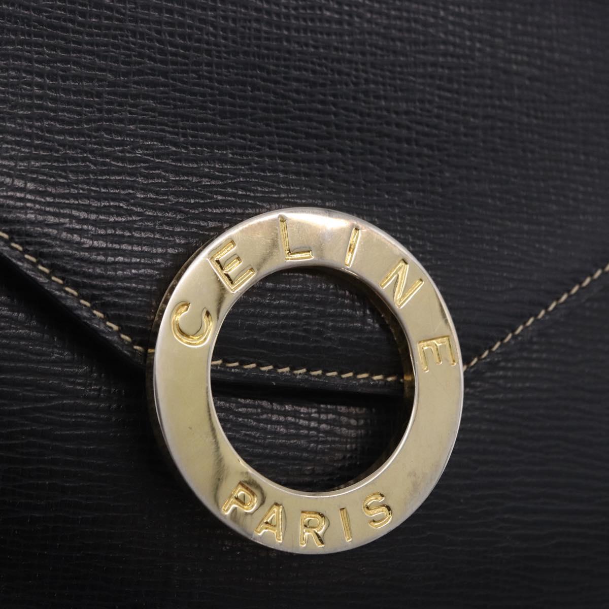 CELINE Circle Shoulder Bag Leather Black Gold Tone Auth 205823