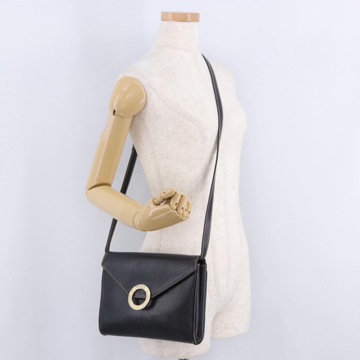 CELINE Circle Shoulder Bag Leather Black Gold Tone Auth 205823