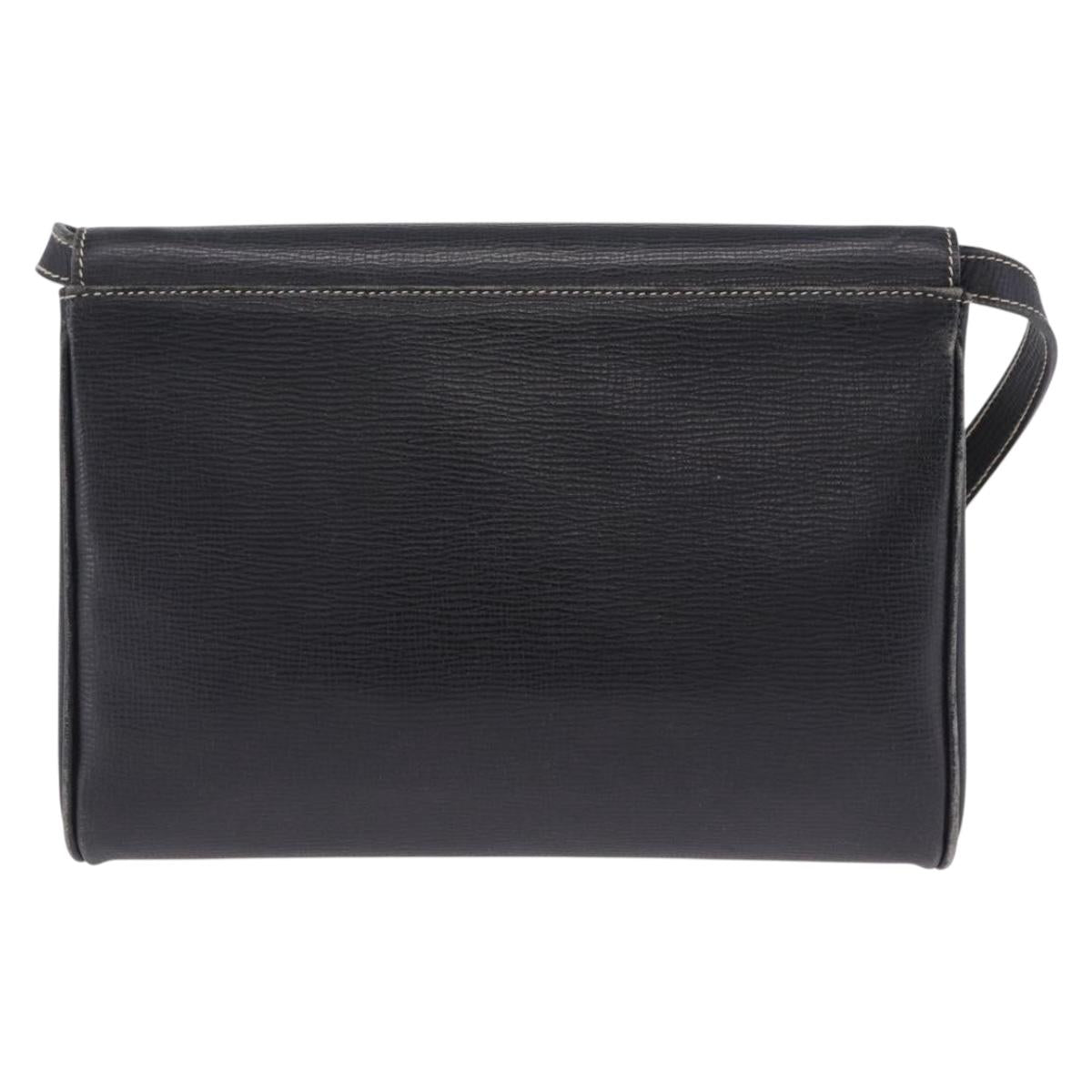 CELINE Circle Shoulder Bag Leather Black Gold Tone Auth 205823